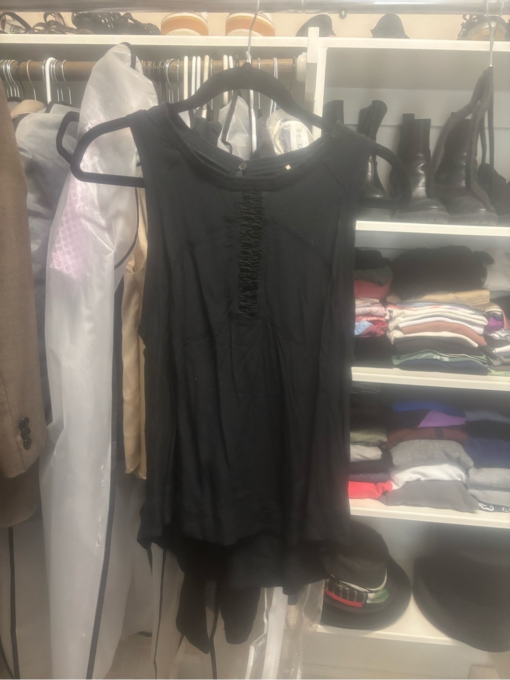 IRO Black Sleeveless Ruffle-Front Tank